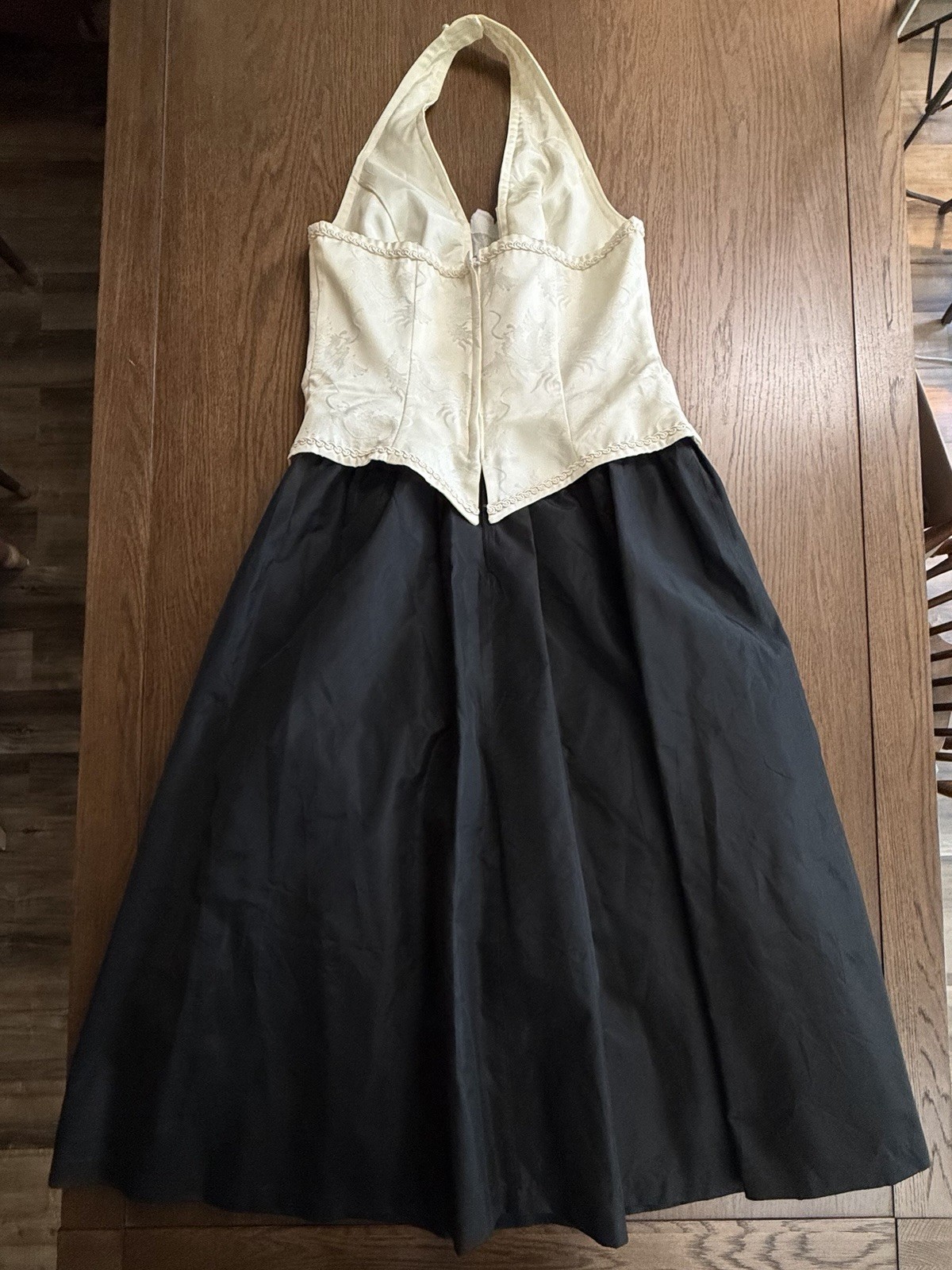Vintage 80s Cachet by Bari Protas Ivory and Black Halter Cocktail Dress