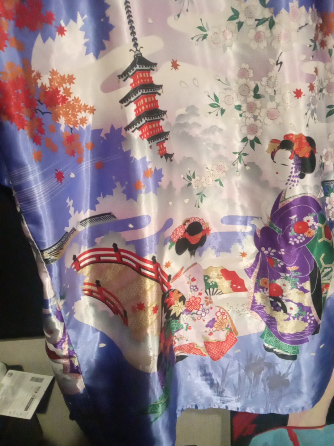 Kimono Robe Floral Large+Multicolor Loungewear Wrap-Around Polyester Japan Sz 42