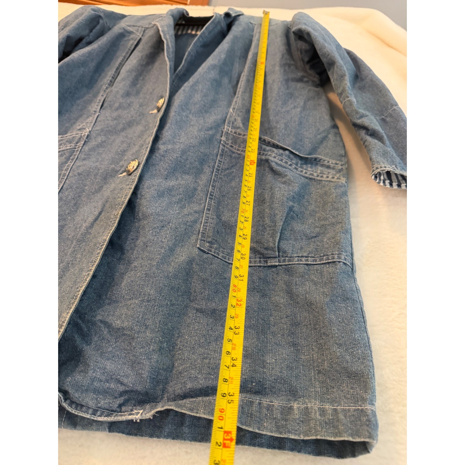 Andy Johns Vintage Denim Chore Coat Jacket Womens Medium Blue Cotton Duster Long