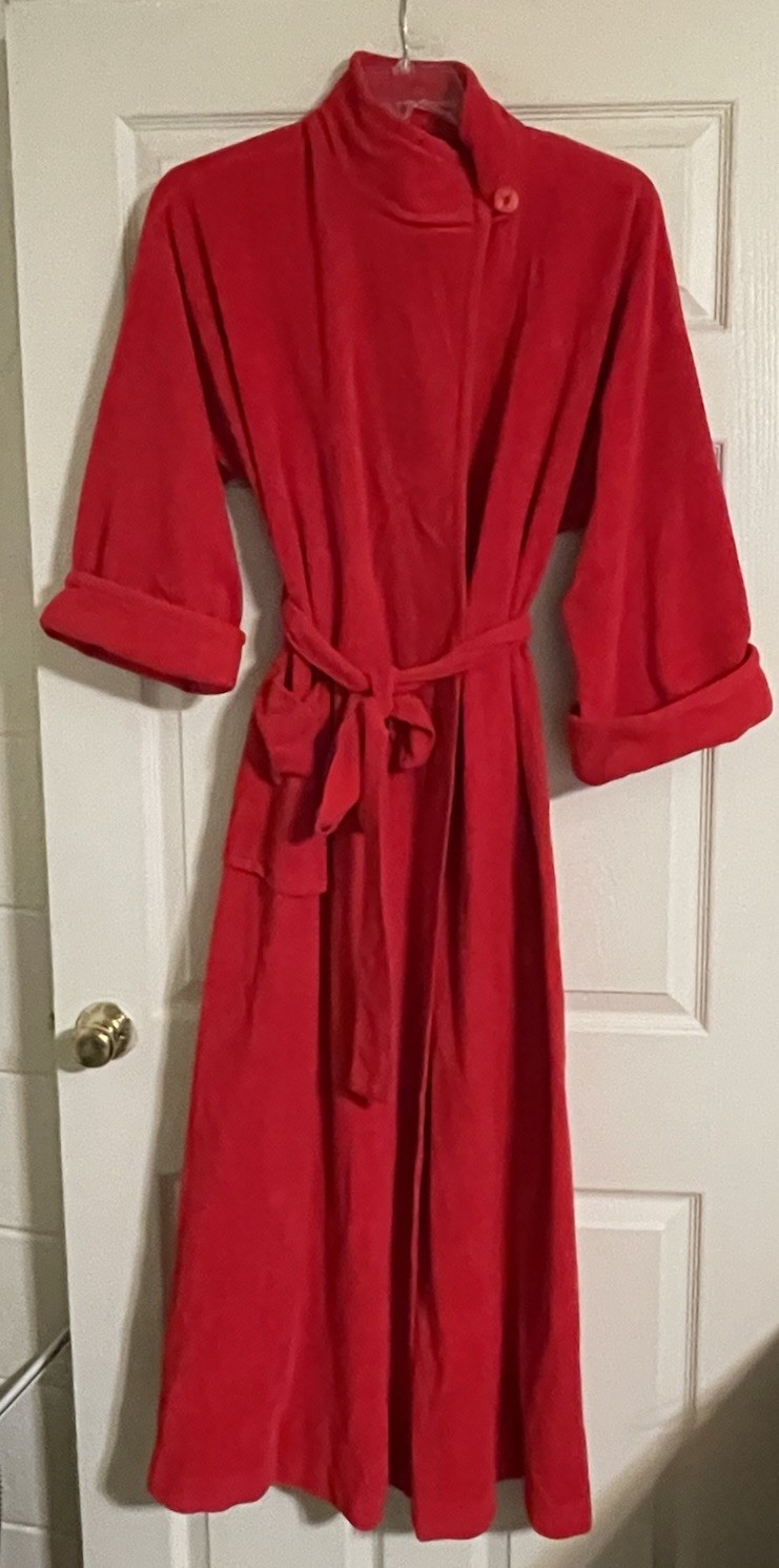 Vintage Vanity Fair Robe Women’s Size Large Full Length Red Fleece 3/4 Sleeves