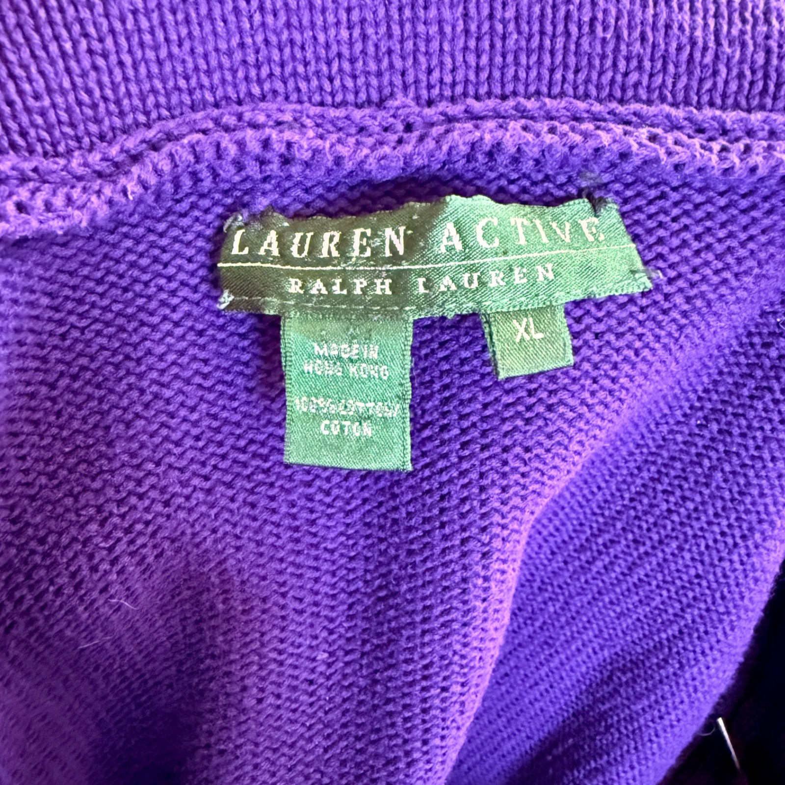 VTG Preppy Old Money LRL Ralph Lauren Hooded Knit Sweater Purple 100% Cotton XL