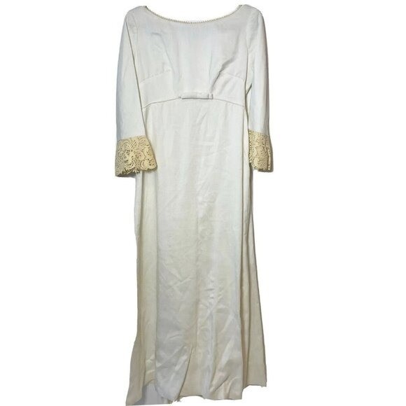 Alfred Angelo Edythe Vincent Vintage Wedding Dress White XS Lace Hook Eye 70s