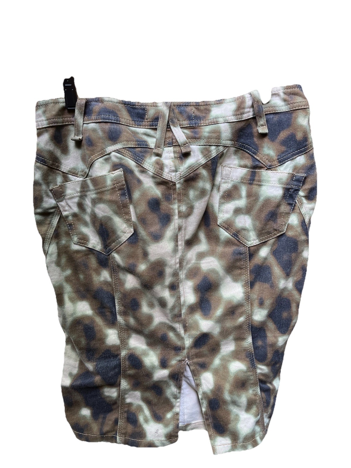 Vintage JUST CAVALLI DENIM camouflage pencil skirt 42 Gold Stitching Zip Italy