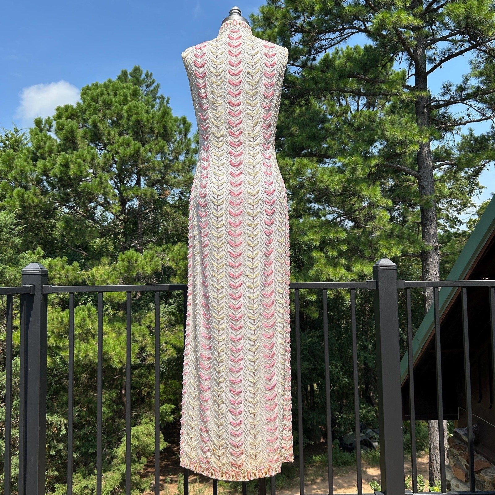 Vintage 50s/60s Julius Garfinckel Sequined Beaded Silk Couture Cheongsam Maxi