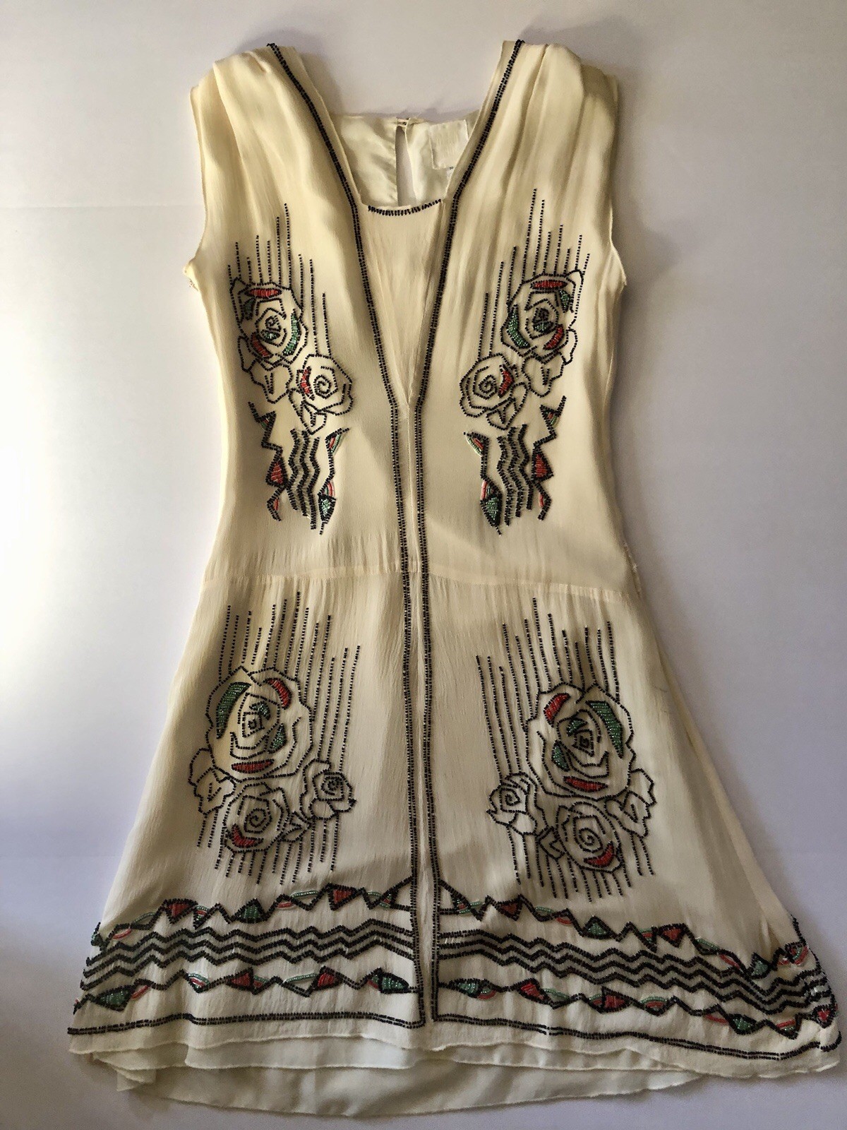 Anna Sui Floral Beaded Dress 2003 Ready to Wear Collection. Size 4.