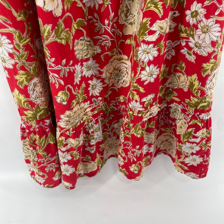 Vtg Nightgown XL Red Floral Cottage Victorian Edwardian Coquette Grandma Crochet