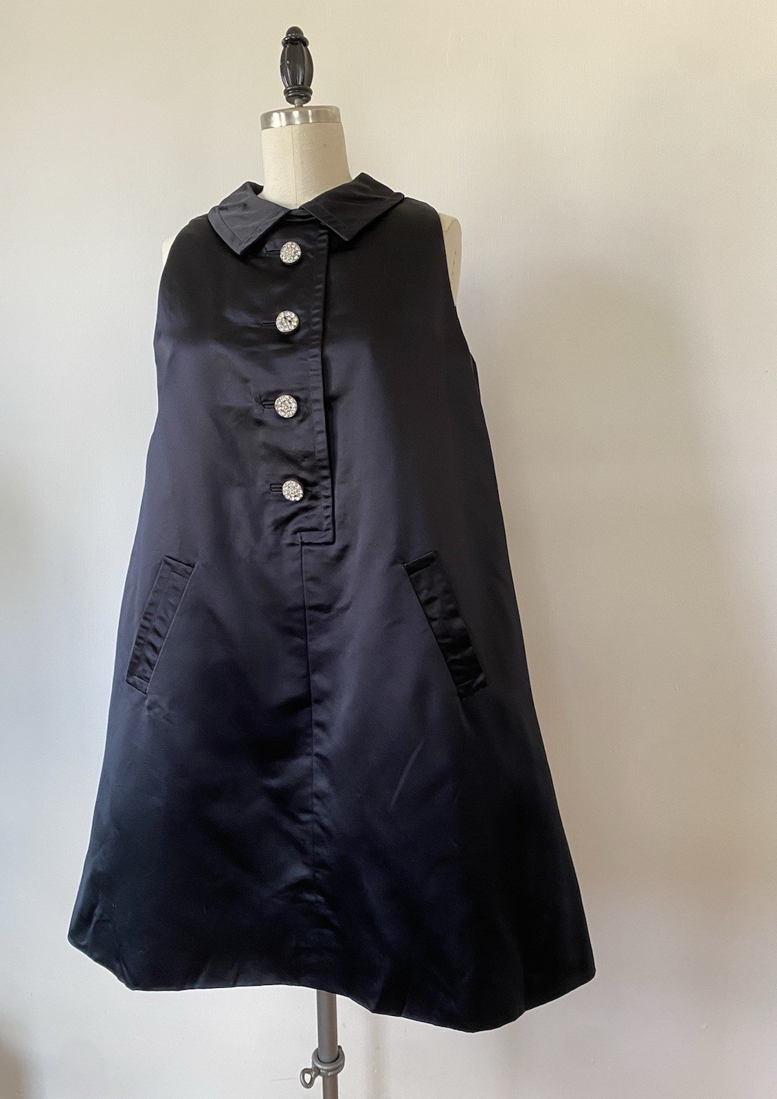 Bill Blass For Maurice Rentner Vintage 1960’s Black Satin A Line Mod Mini Dress