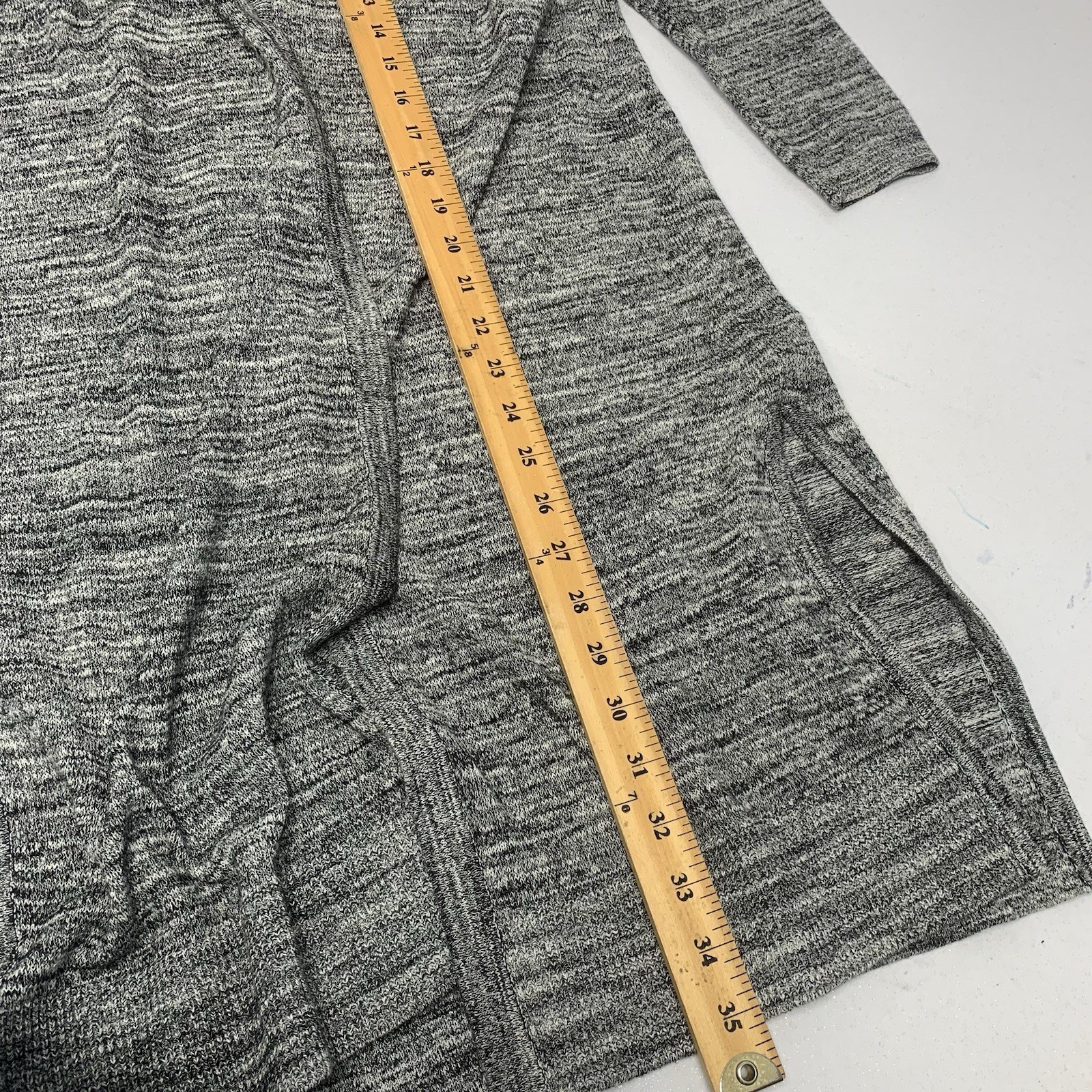 Talbots Long Line Cardigan Sweater Small Petite Heather Gray Stretch Cotton Blnd