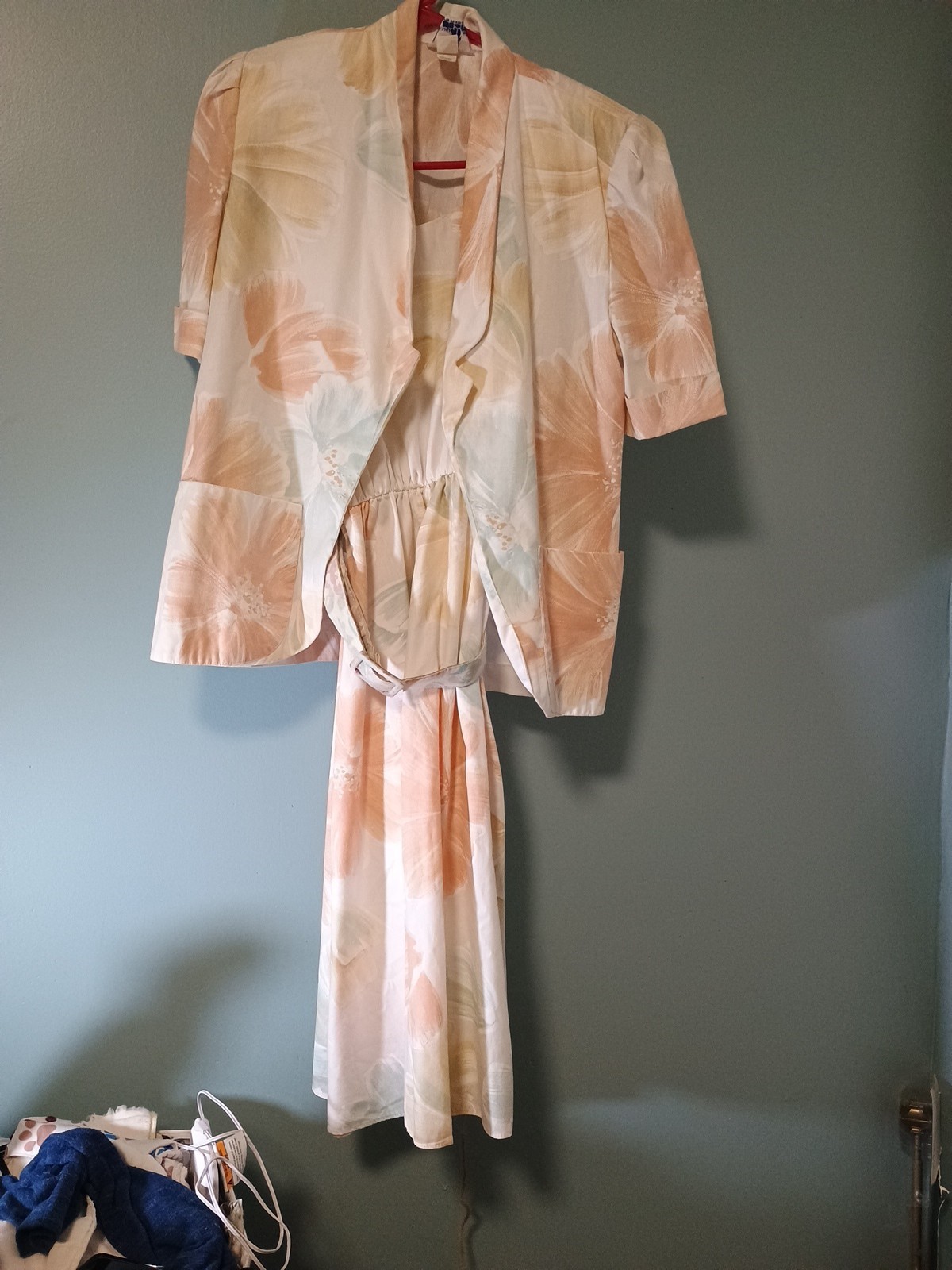 Vintage 80s Belted Floral Dress Jacket 4p Shoulderpad Pastel USA Union Flirty