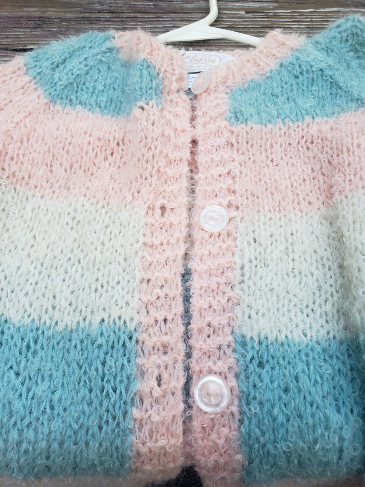 Vintage 60s Wool Mohair Cardigan Sweater Knit in Italy Carol Brent Fuzzy 38 Orig