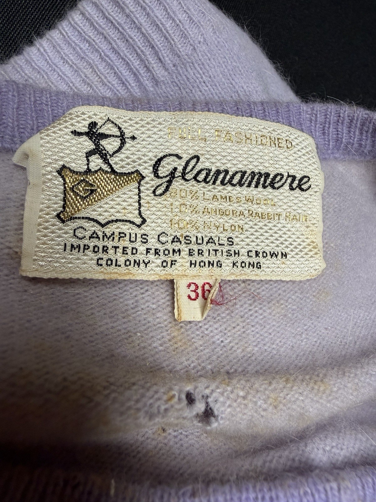 Vtg 60s Glanamere Lambswool Angora Embroidered Sweater Skirt Set Lilac 36 As Is