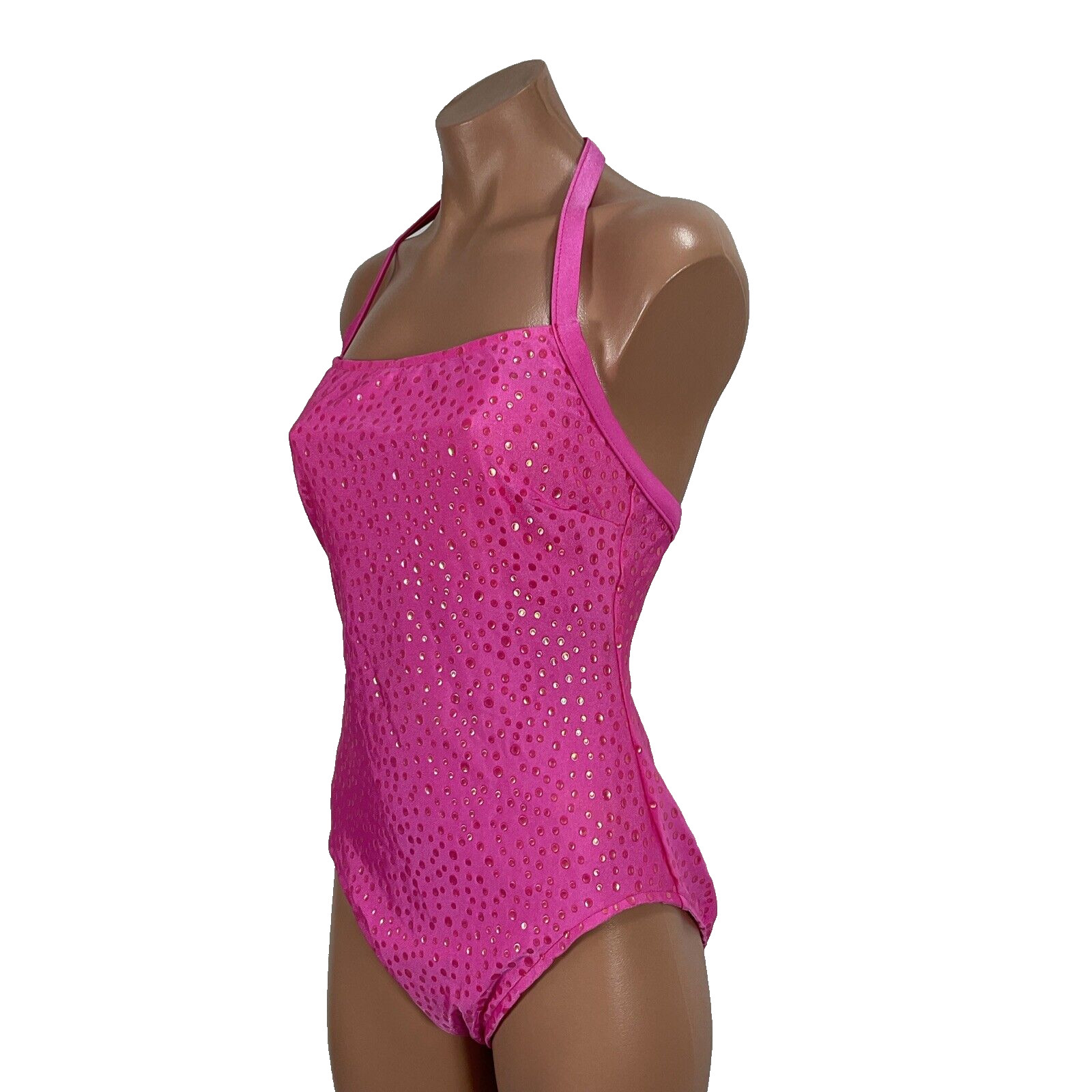 Vintage 80s 90s Rose Marie Reid One Piece Swimsuit sz 10 Bubblegum Pink Metallic