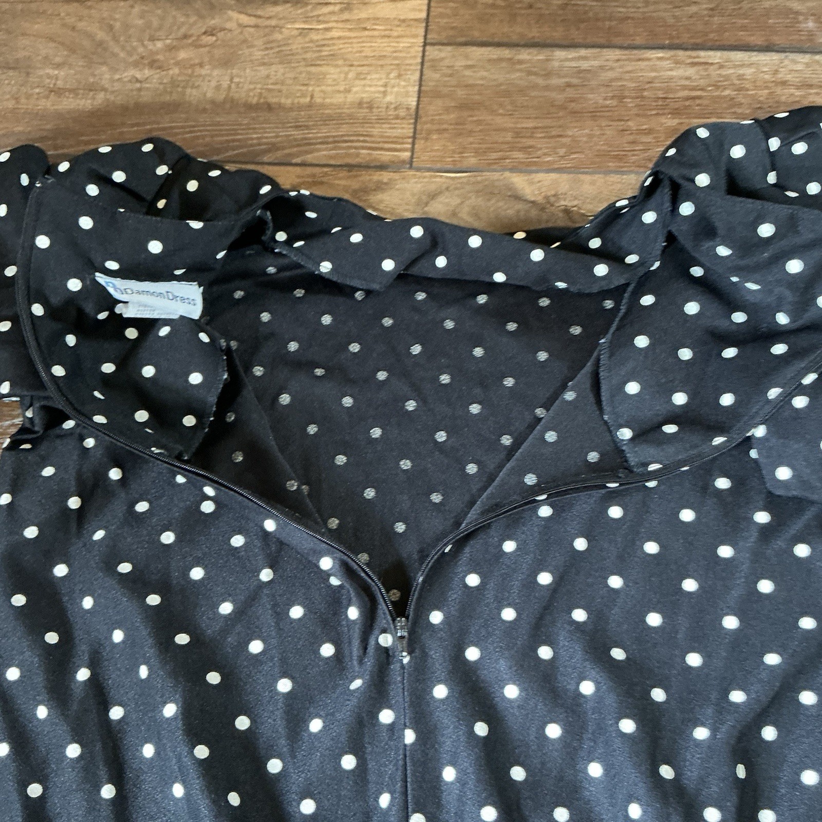 VINTAGE Size 16 – Damon Dress Polka Dot 2PC Suit Top Skirt USA Made Womens #2708