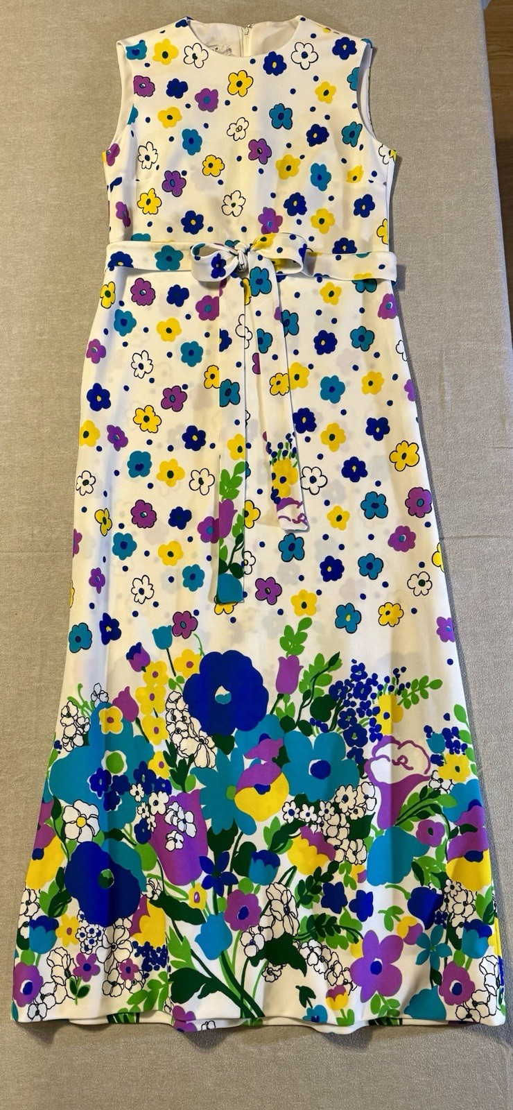 Vintage 60s 70s L’Aiglon Original Floral Maxi Dress Size 8 Mod Boho Border Print