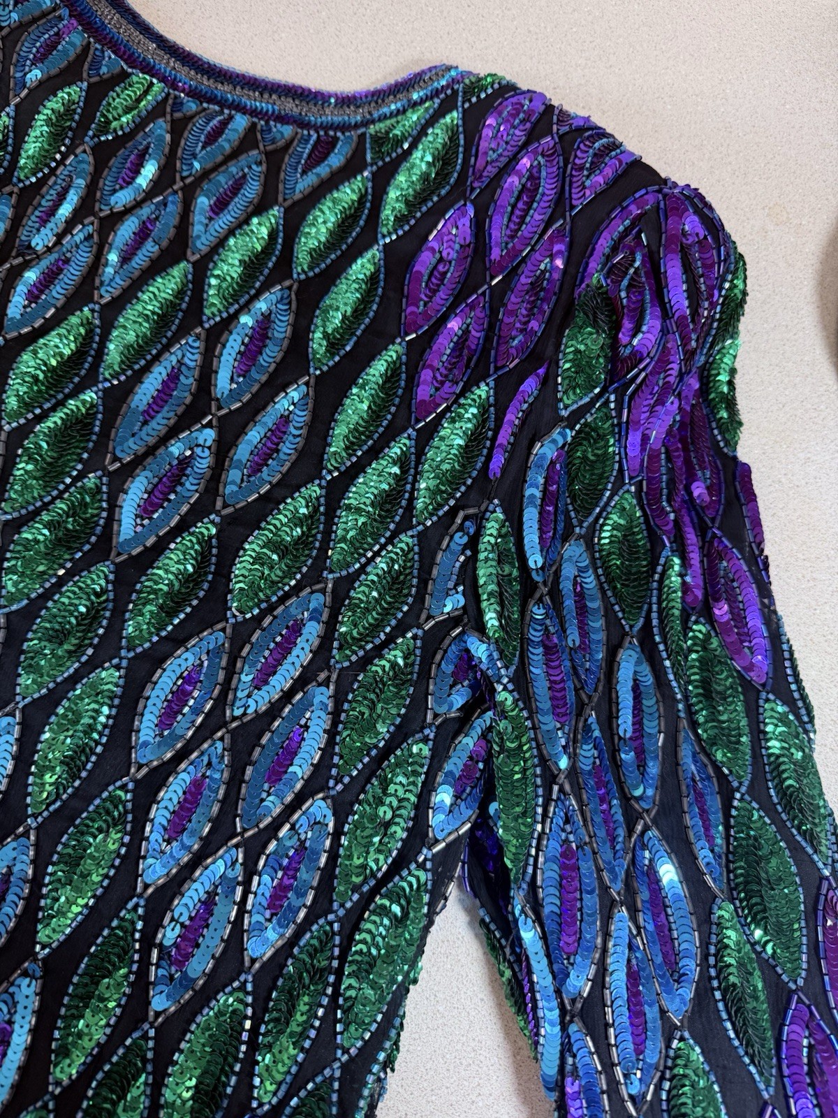 vtg 1980s Laurence Kazar New York sequin and beaded evening cardigan jacket Lg