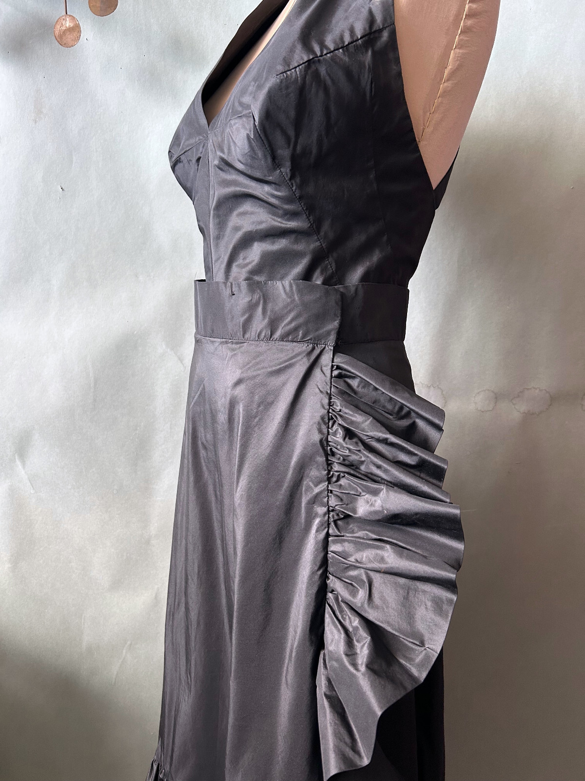 Vtg 1960s Flamenco Style Party Dress Black Halter Busty Cocktail Glam sz S M