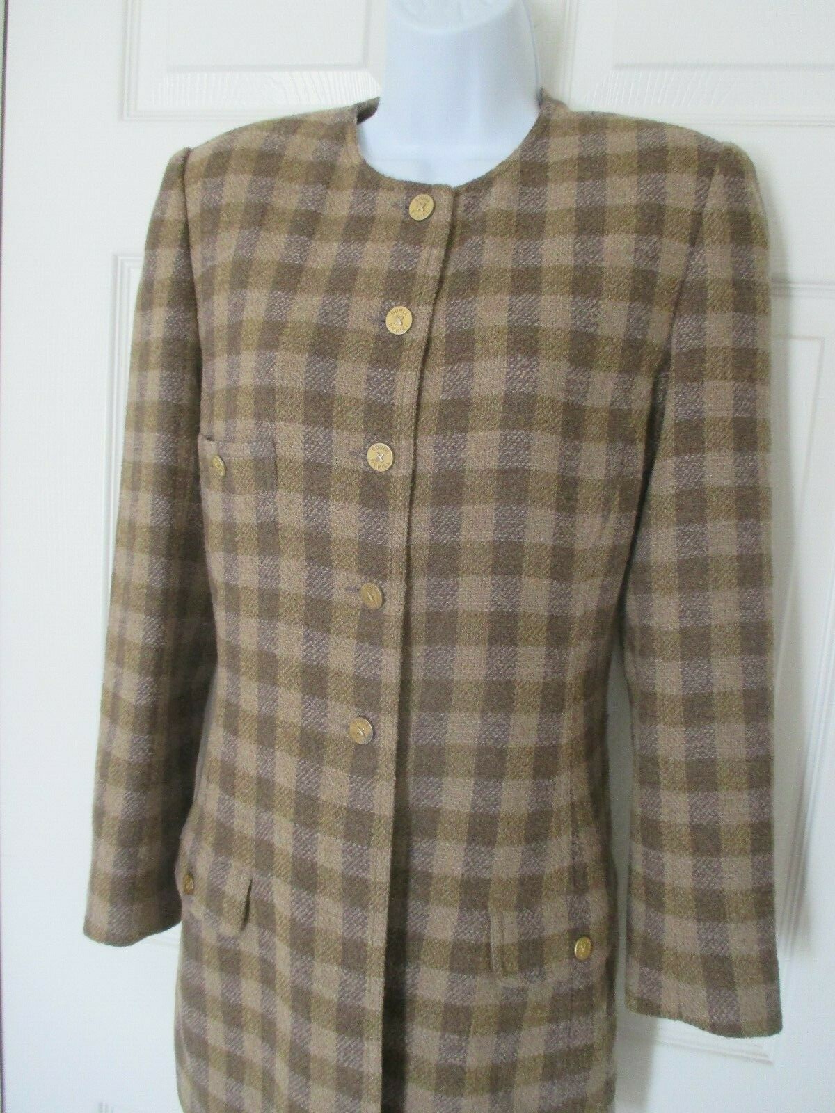 Sonia Rykiel Brown Plaid Blazer Jacket Size 40 France Vintage