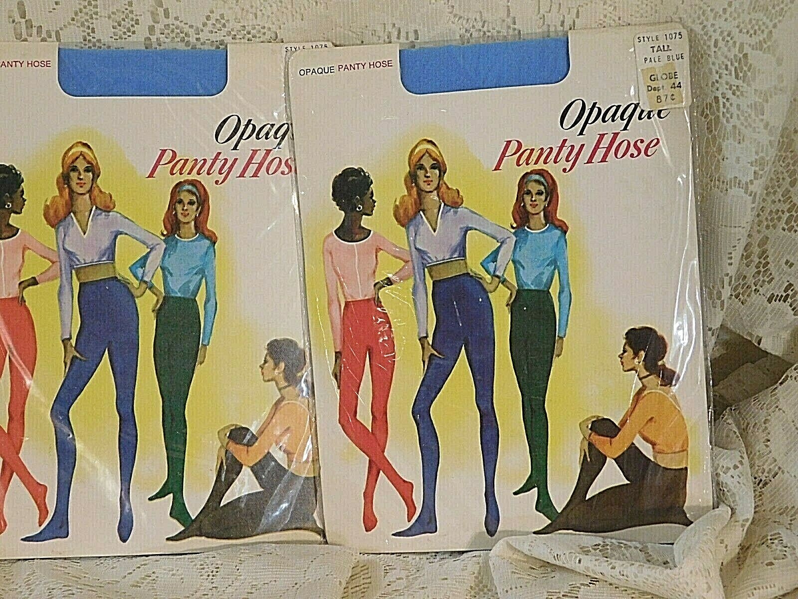 Globe Panty Hose Opaque Pale Blue From the 1970’s Size Tall Set of 2