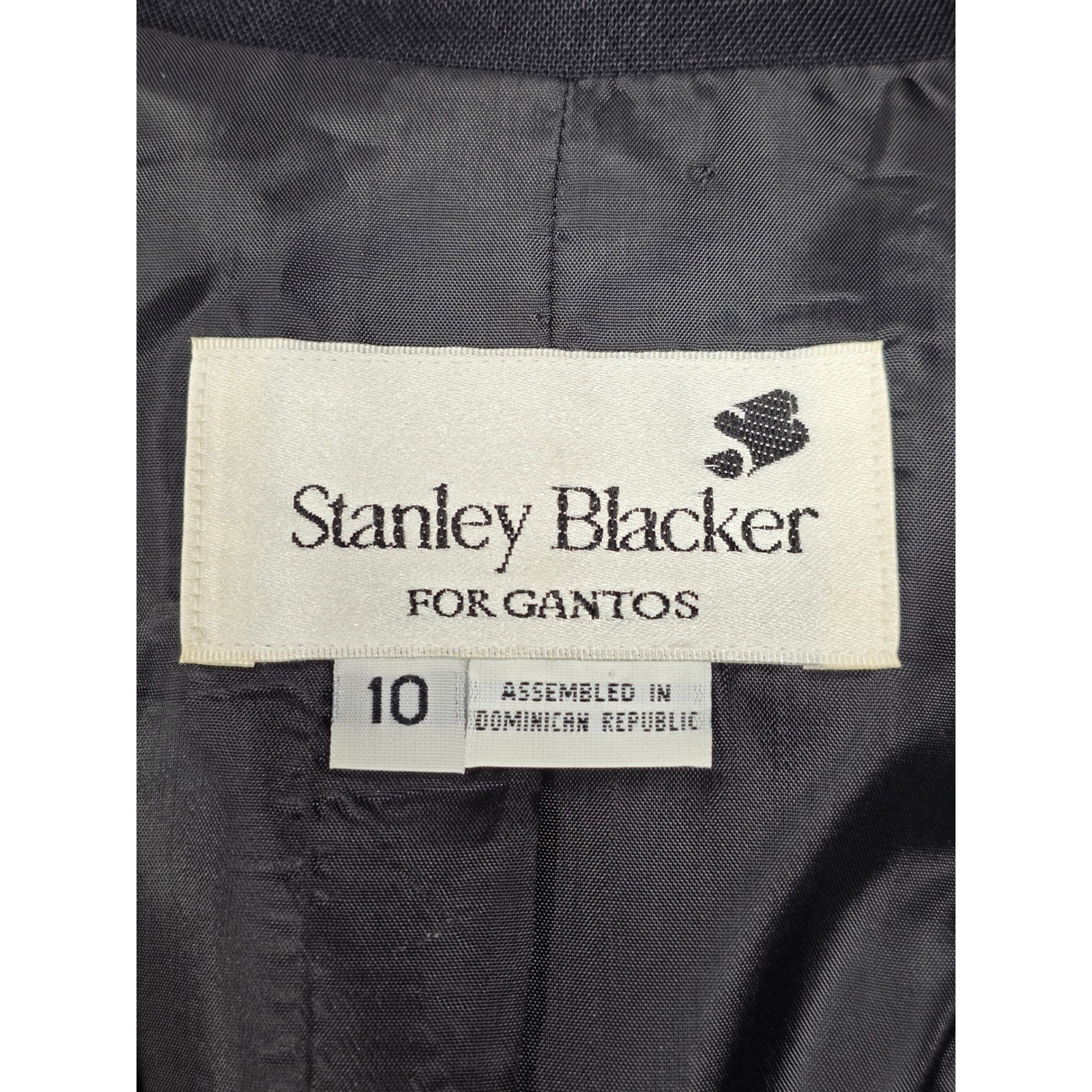 Stanley Blacker Safari Jacket Women 10 Black Excellent VTG Belted Linen Blend