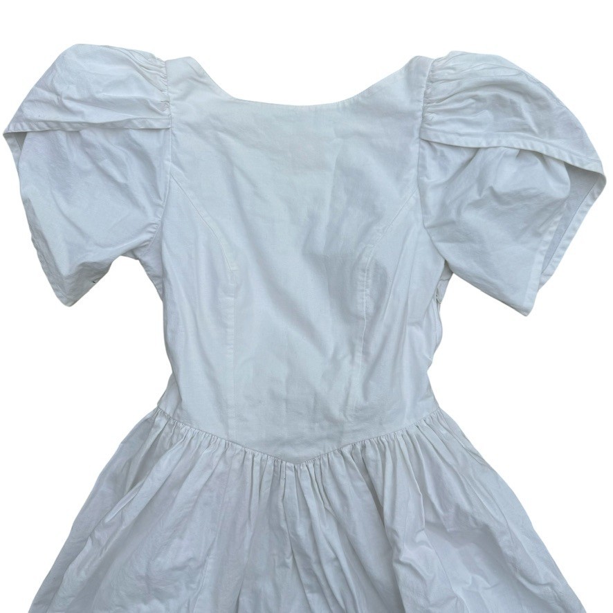 Vintage 1990s Laura Ashey White Cotton Cottagecore Bow Prairie Hippy Dress Sz 8