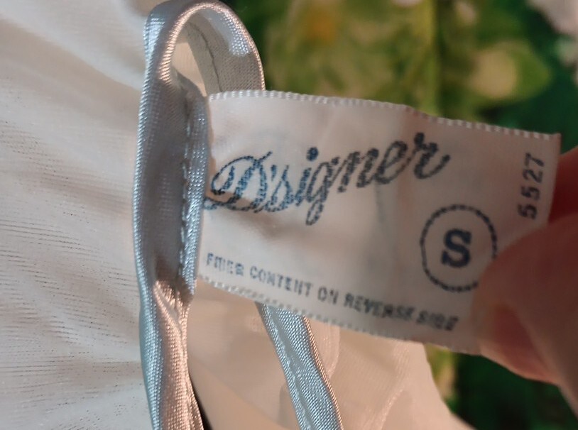 Dsigner Vintage White Blue Trim Nightgown Size Small #5527 Read Description