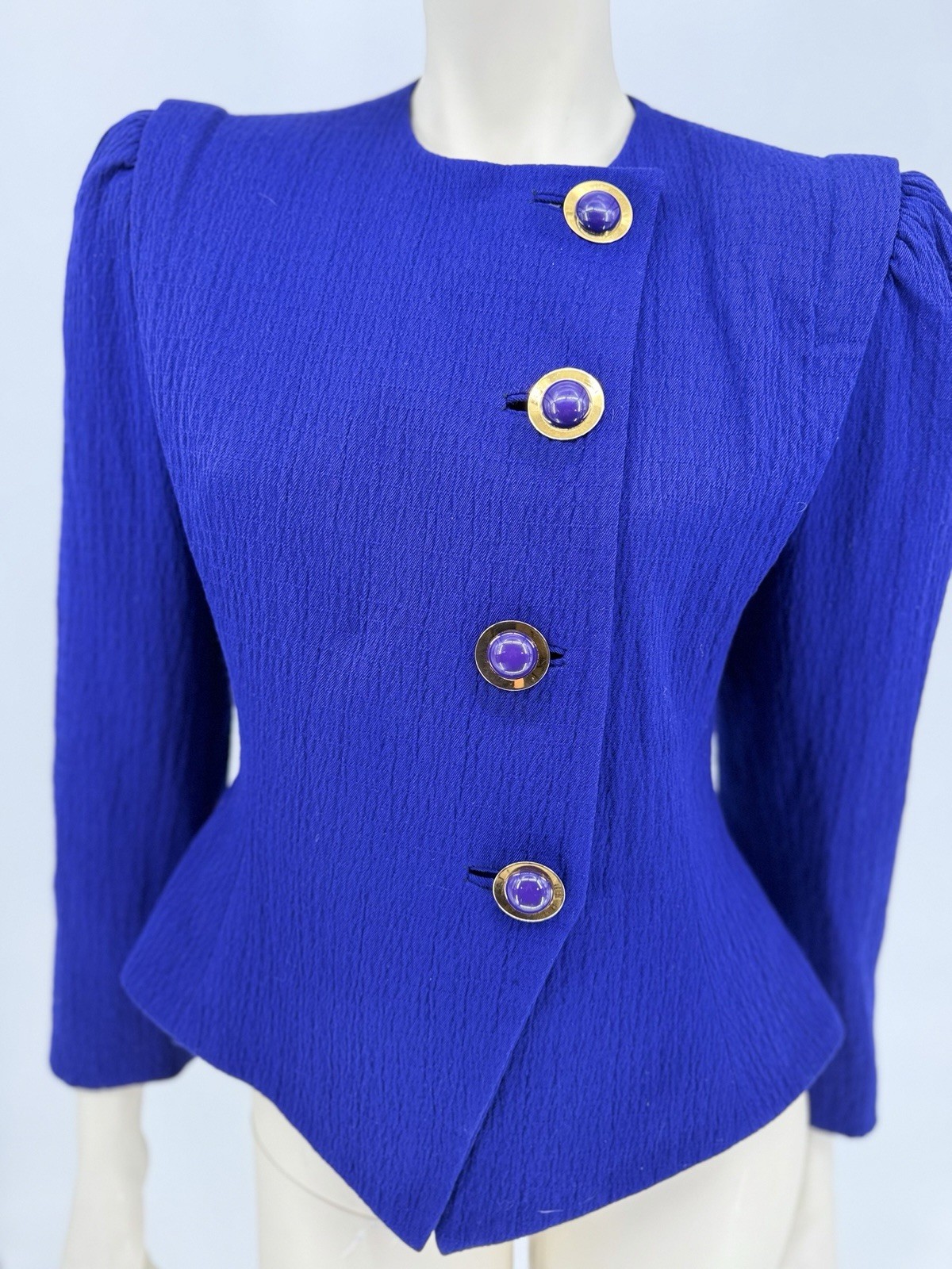 Vibrant Vintage DAVID HAYES purple/ Colbolt Blue Jacket Sz 8 Excellent Cond 80’s
