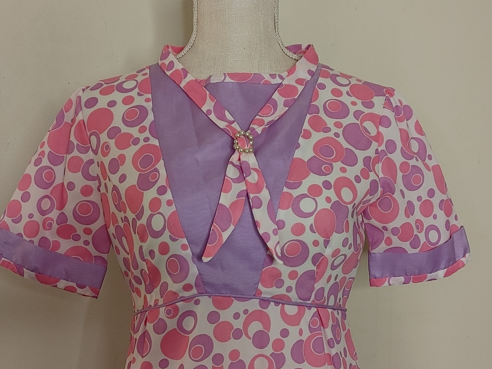 Vintage 1960s Mod Maxi Dress Pink Purple Bubble Print Psychedelic HandmadeGroovy