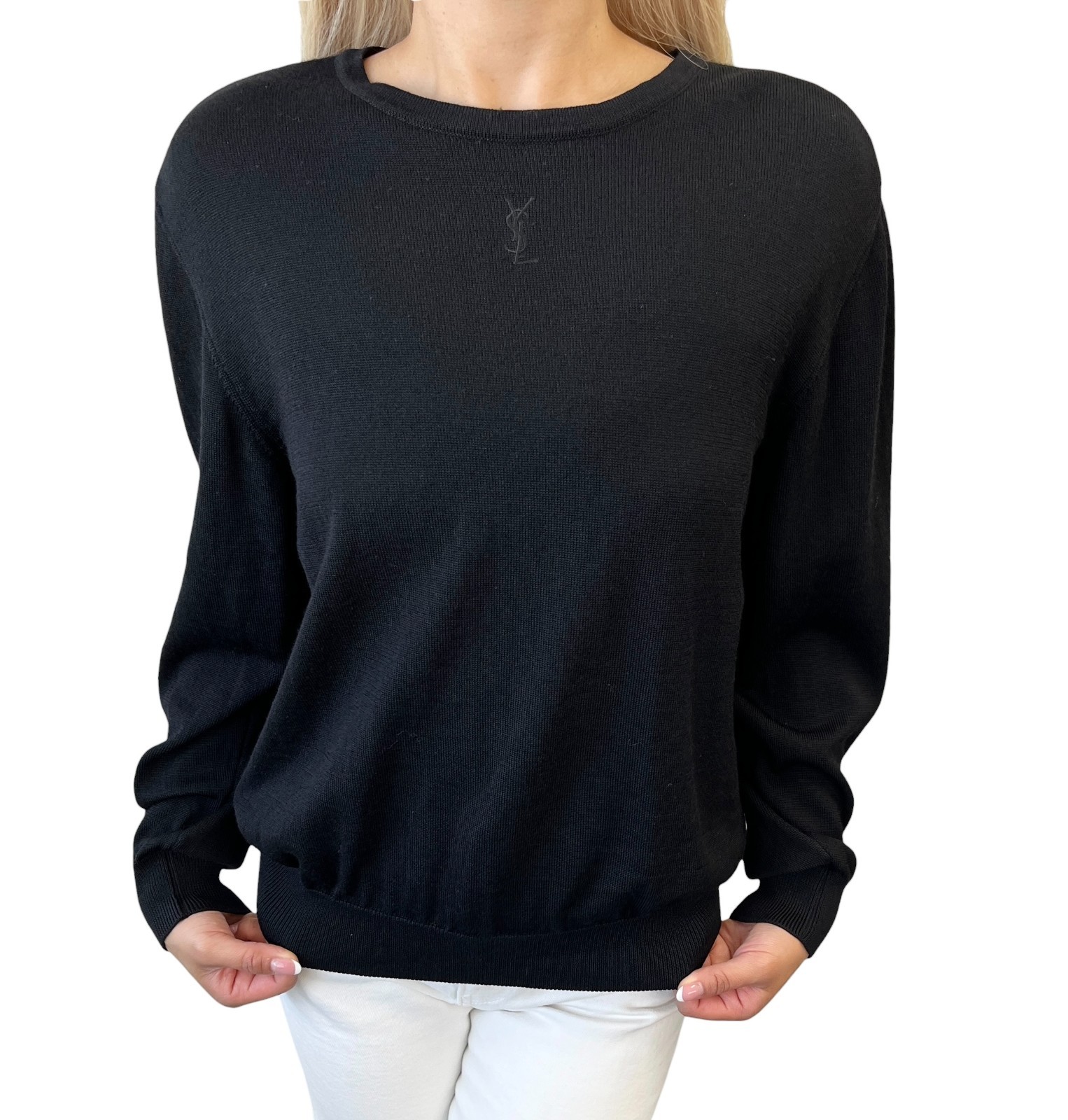 Yves Saint Laurent Vintage YSL Logo Knit Long Sleeve Top #M Black 901922