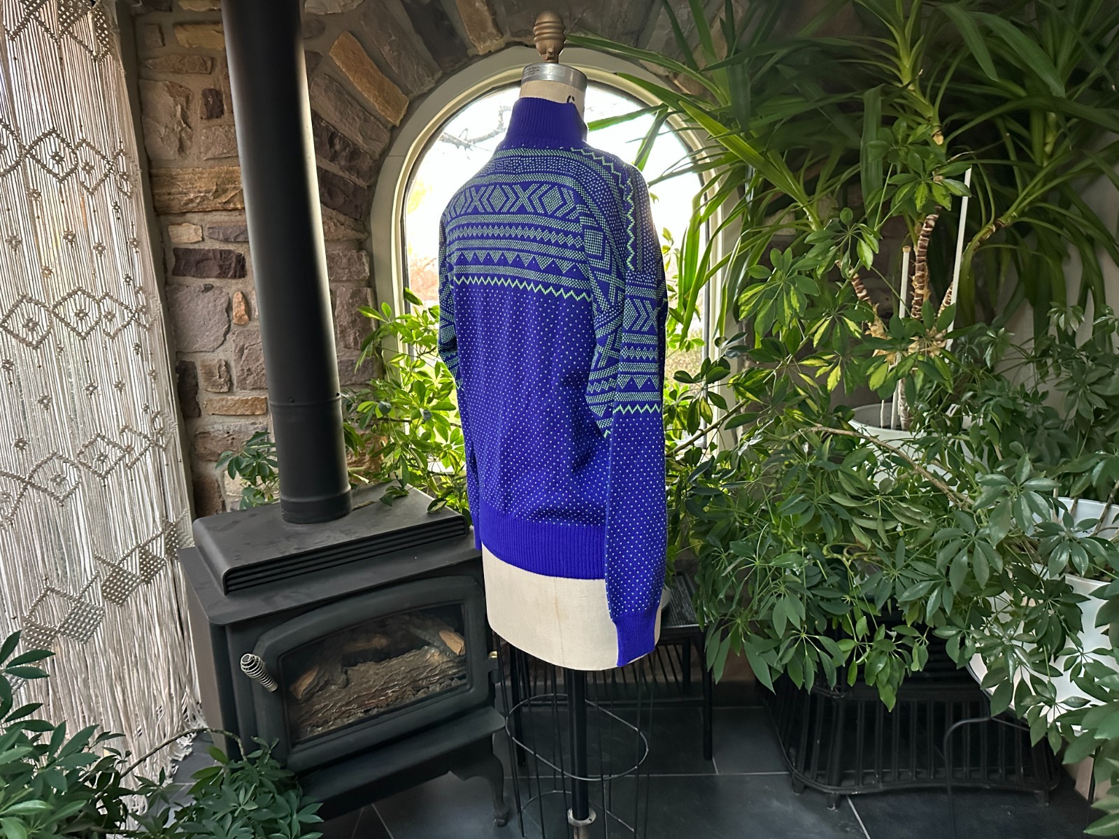 Vintage 1990s Blue and Green Geometric Design Sweater Summit Country