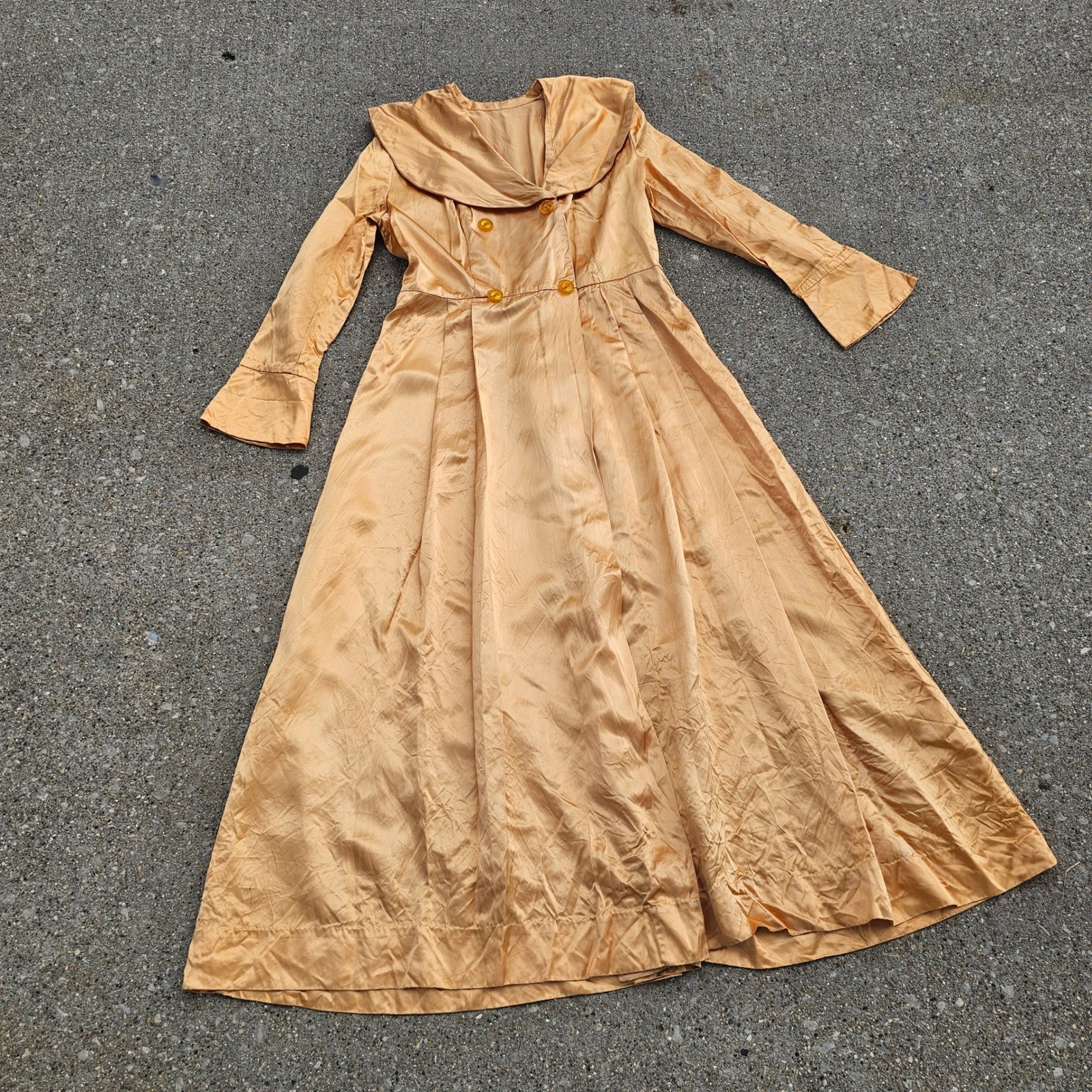 Vintage 40s Satin Gold Apricot Jacket Collar Double Breasted Coat Dressing Gown