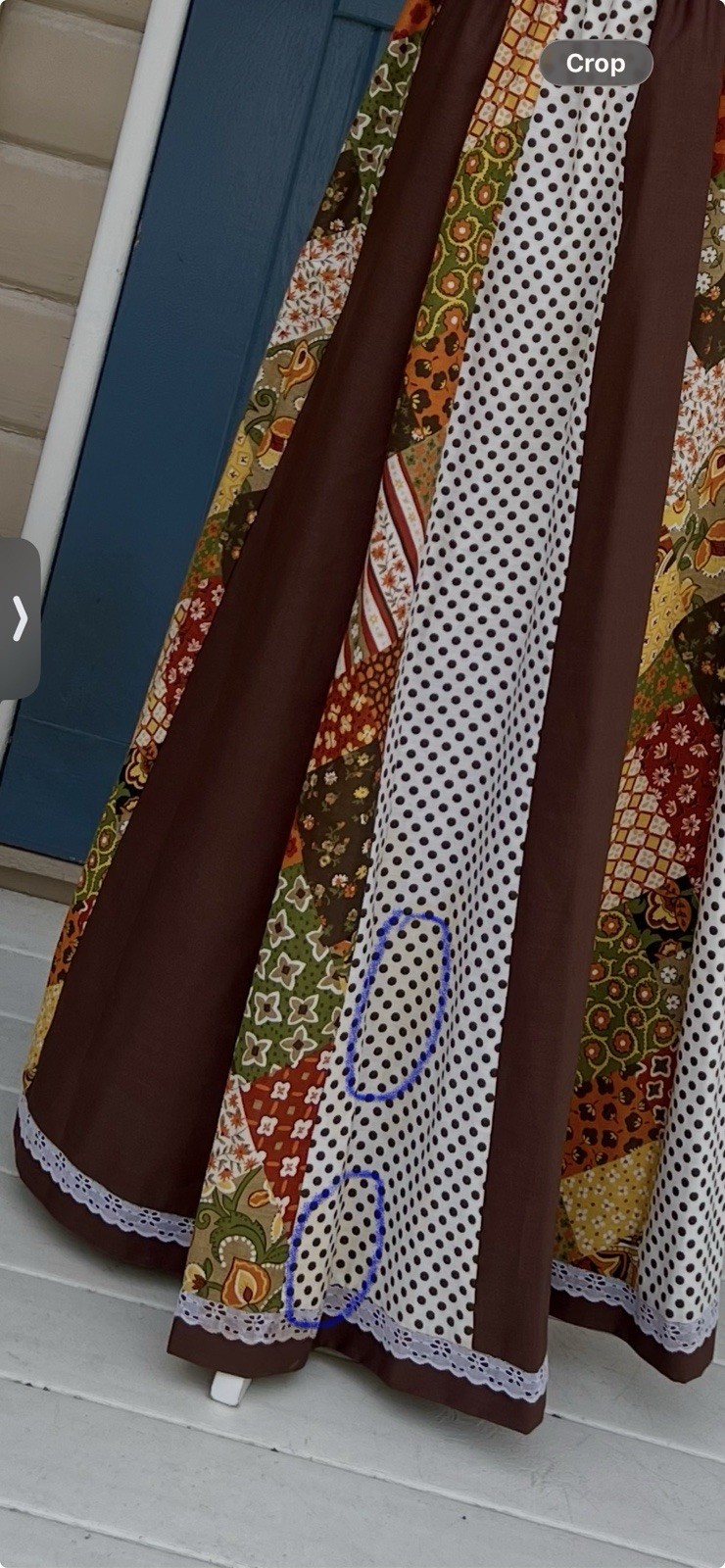 Vintage 70s Patchwork Maxi Skirt with Brown and Orange Tones Size Small