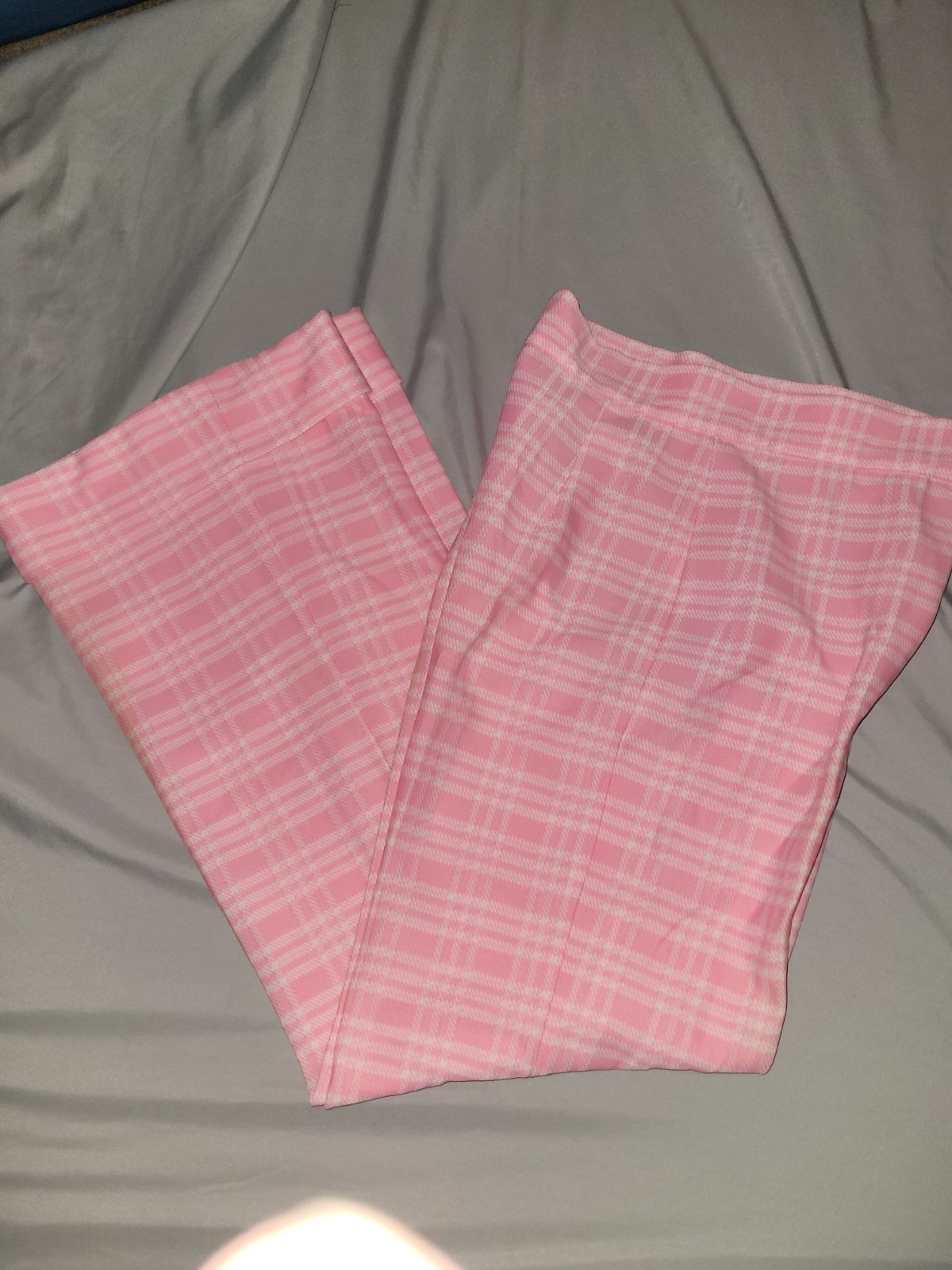 VTG Pristine 1970s Pink / White Plaid Wide Leg Trousers Palazzo High Waist