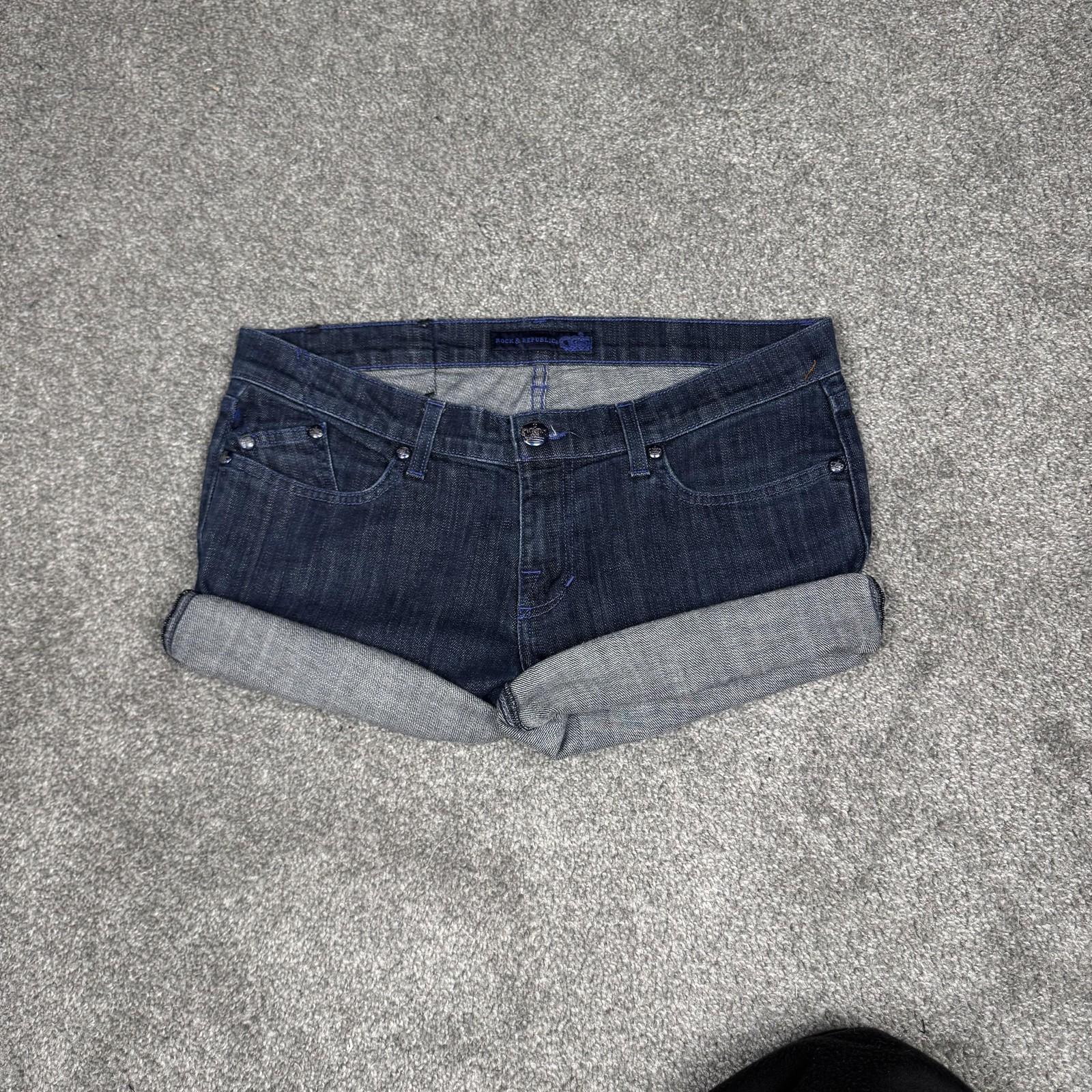 Rock & Republic Denim Shorts Womens 31 Blue Rolled Cuff Crown Pockets Casual
