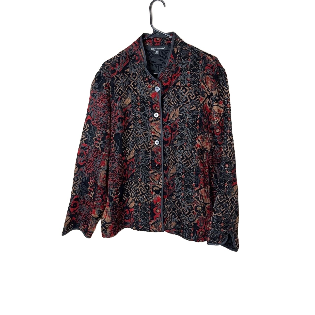 Vintage Briggs New York Multicolor Button Front Pattern Tapestry Jacket Size 18W