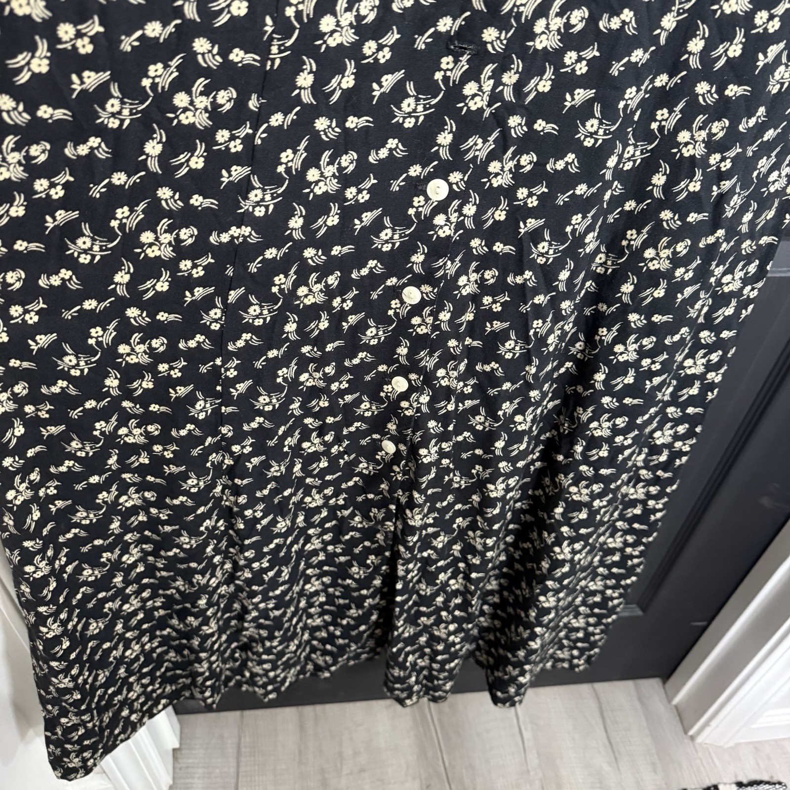 Terri Ellen Vintage Dress Button Up Collared Maxi Cottage Core Black Floral 10T