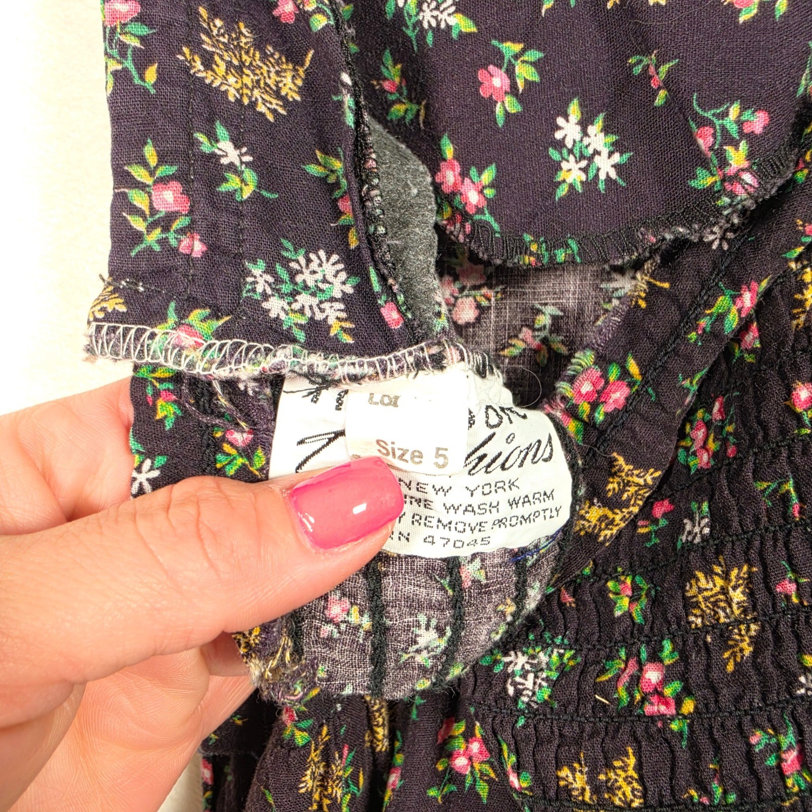 Vintage Newport Fashions Dress Women’s 5 Ditsy Floral Lace Cottagecore Prairie