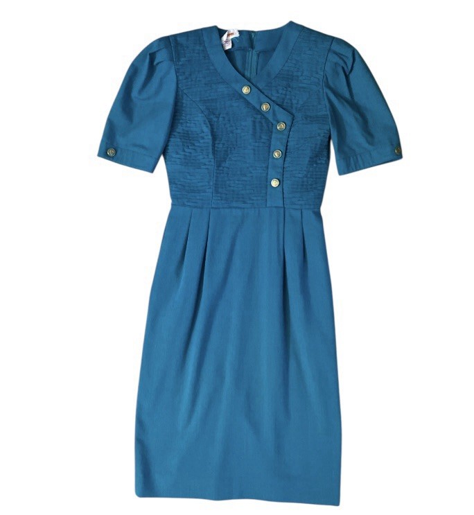 Vintage David Warren New York Midi Secretary Dress Short sleeve Turquoise Green