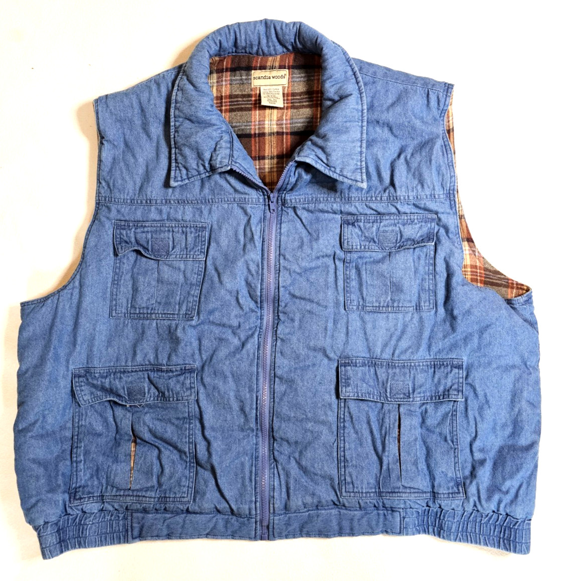 Scandia Woods Vest Men Size Large Full Zip Vintage Blue Denim Blanket Lining