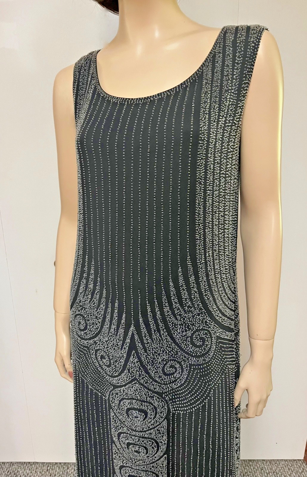 RARE Vintage J Peterman 1920s Style Art Deco Beaded Dress Size 14 Bust 36-38