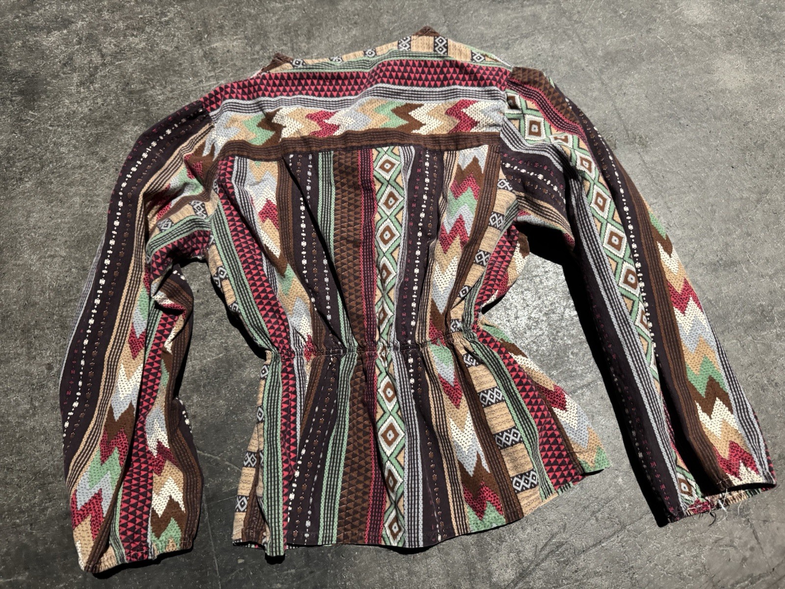 Vintage 1960s Southwestern Boho Western Hippy Blouse Cinched Waist Womens Small