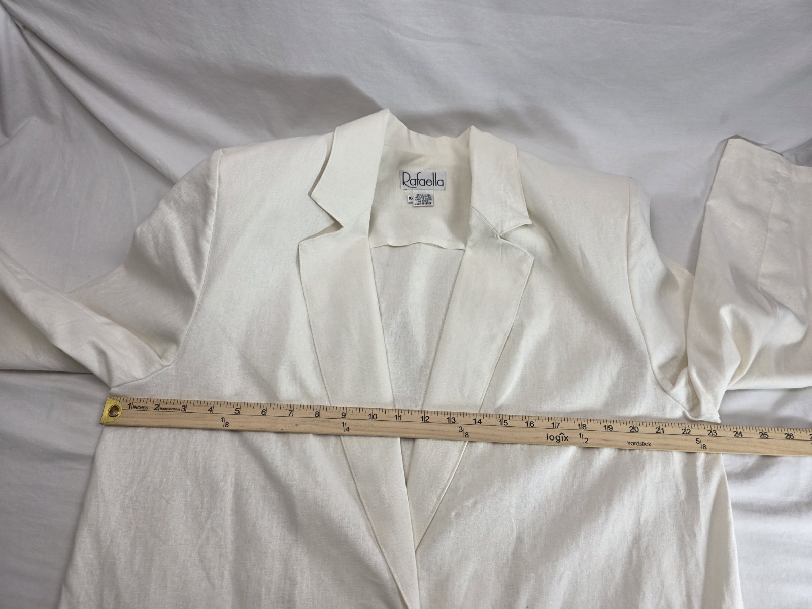 Vtg Rafaella Womens Cream Linen Blend Blazer Sz 16 Padded Shoulder Retro Career
