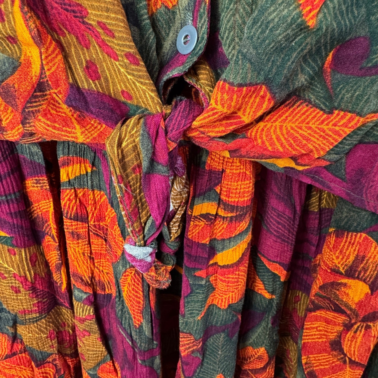 Vintage Options Melrose Tropical Leaf Print Tie Front Top and Maxi Skirt Set