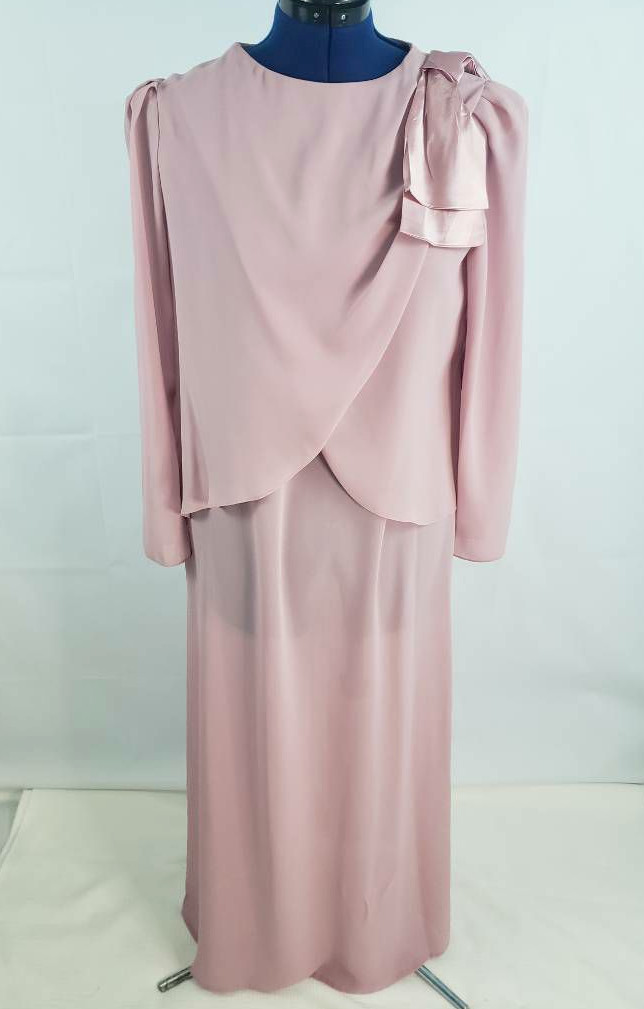 Mister Jay Womens Chiffon Maxi Shift Dress Scoop Button Layered Vtg size 14 U15