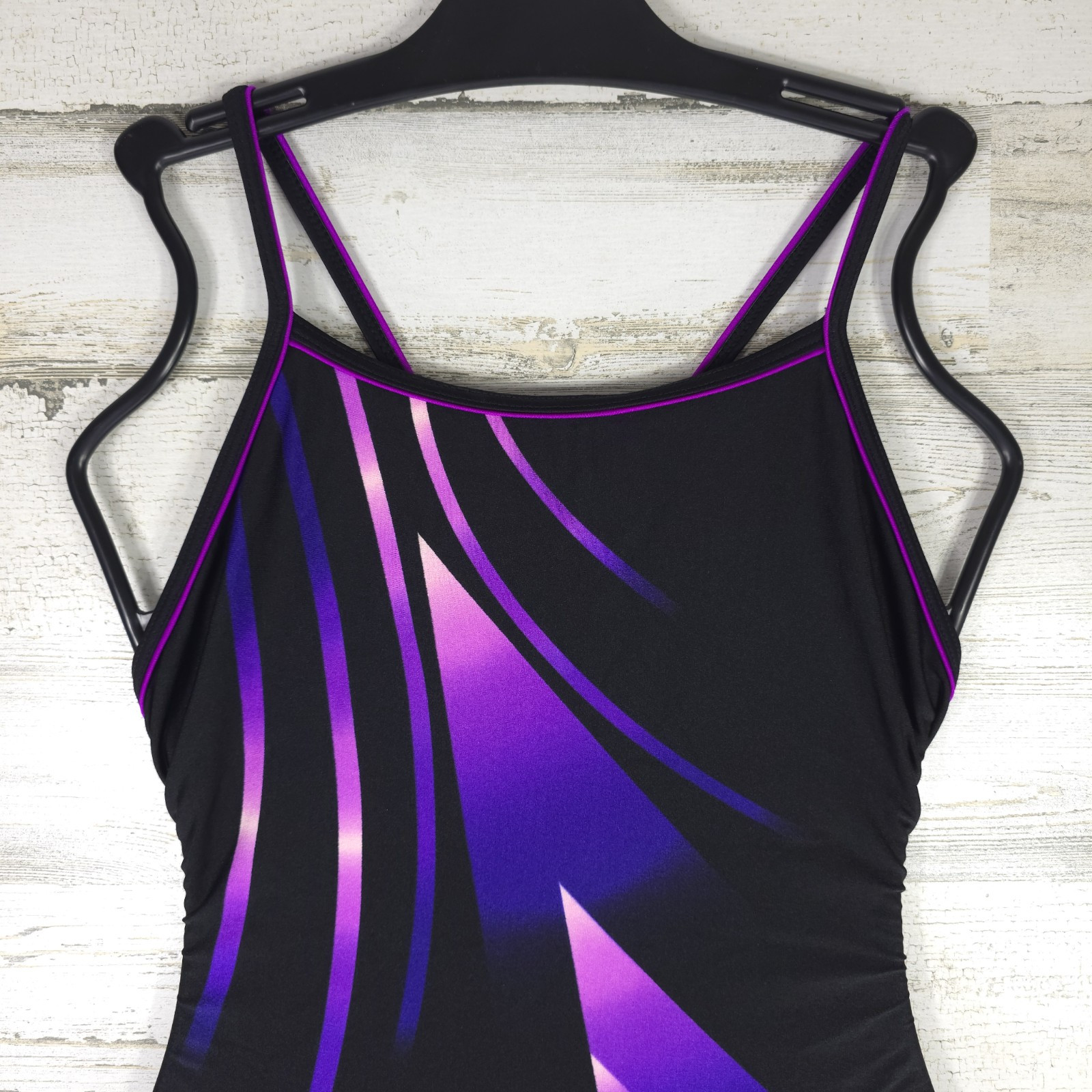 VINTAGE SPEEDO SWIMSUIT WOMENS SIZE 34 / 10 BLACK PINK PURPLE WIRE FREE UNPADDED