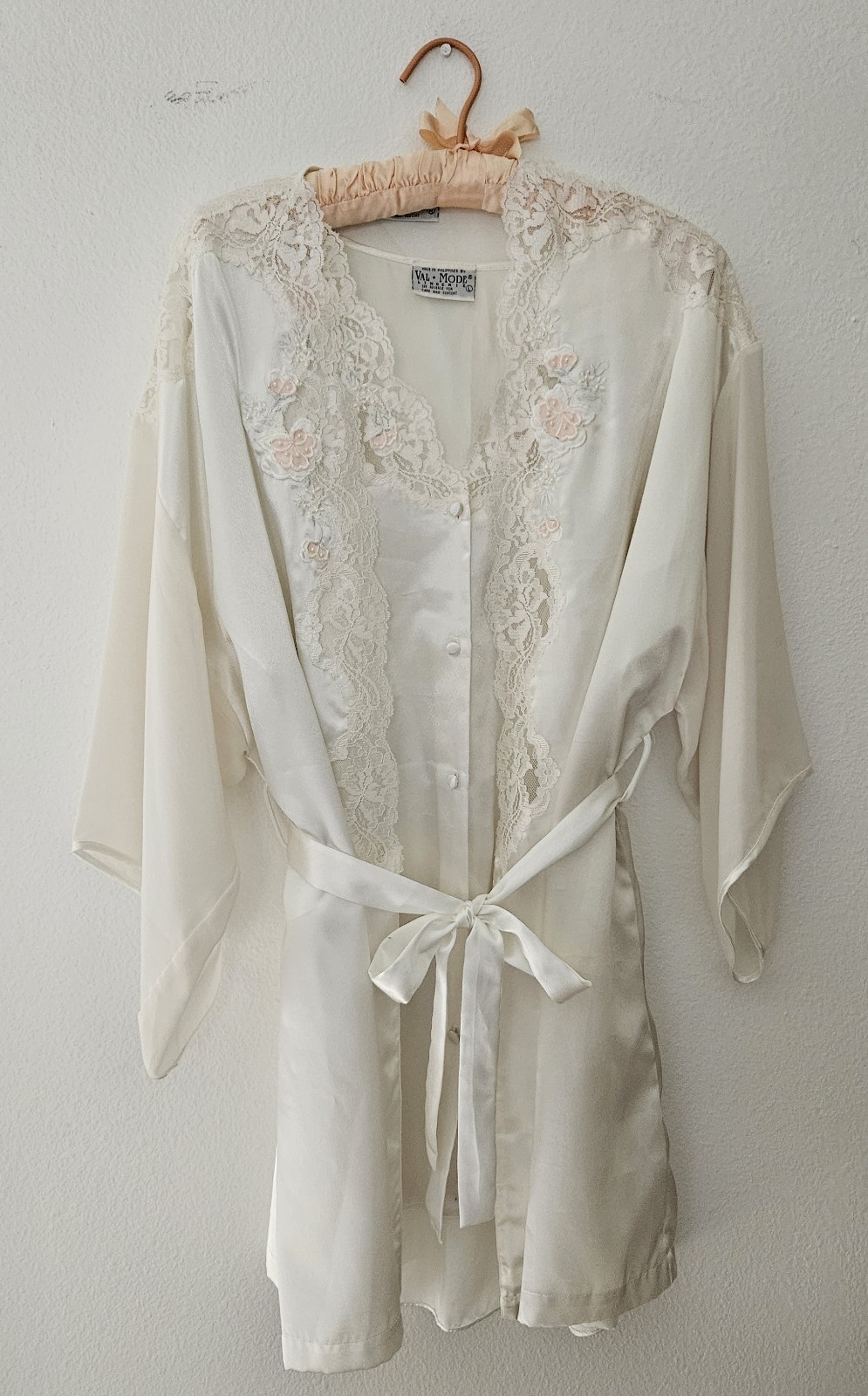 Vintage Val Mode Satin Lace Ivory Peignoir Nightgown Lingerie Robe 2pc Set Md/lg