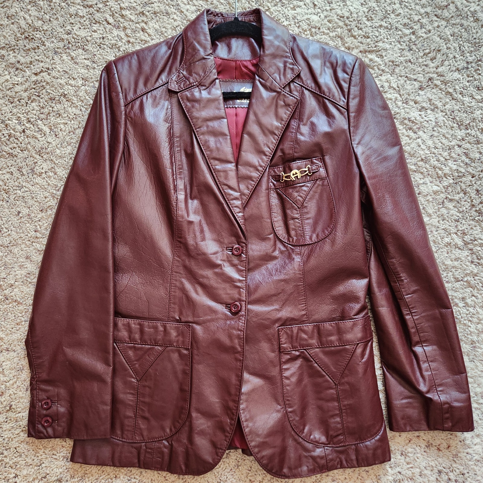 Vintage Etienne Aigner Burgundy Oxblood Genuine Leather Jacket Blazer Size 16