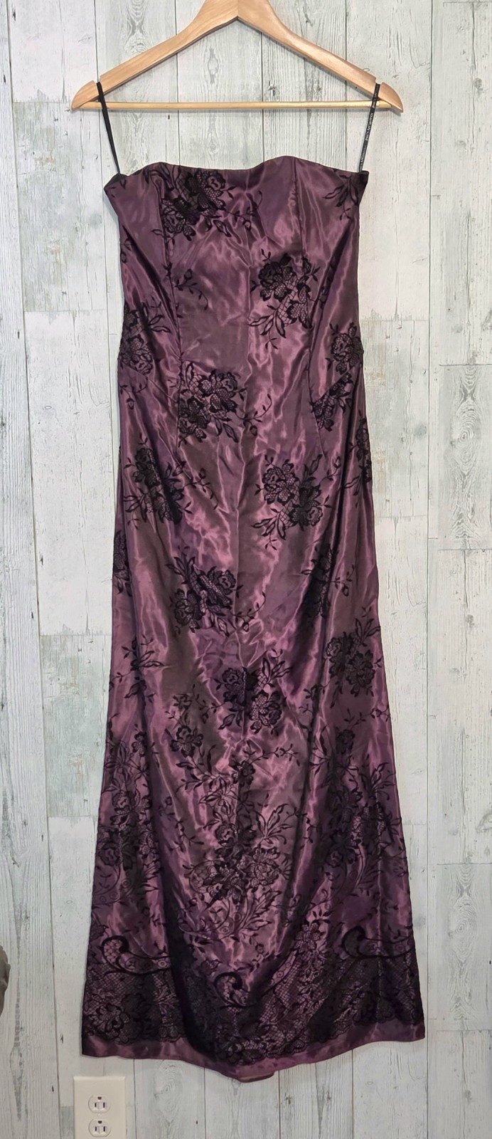 VTG Jessica McClintock for Gunne Sax Satin Flocked Velvet Corset Maxi Dress Sz.