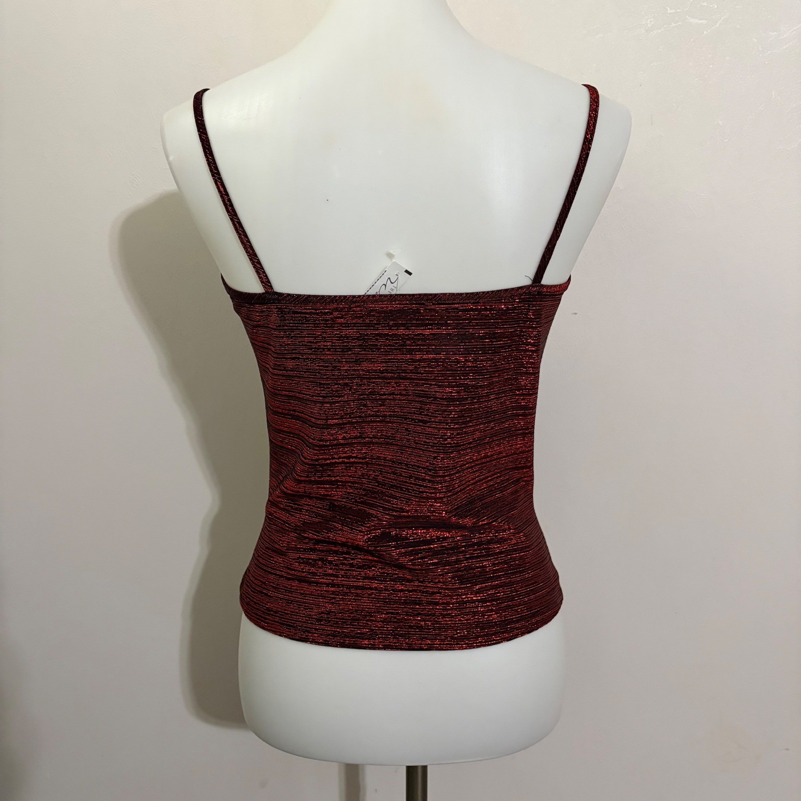 Black Market Camisole Top Medium Red Metallic Ribbed Spaghetti Strap 90s Grunge