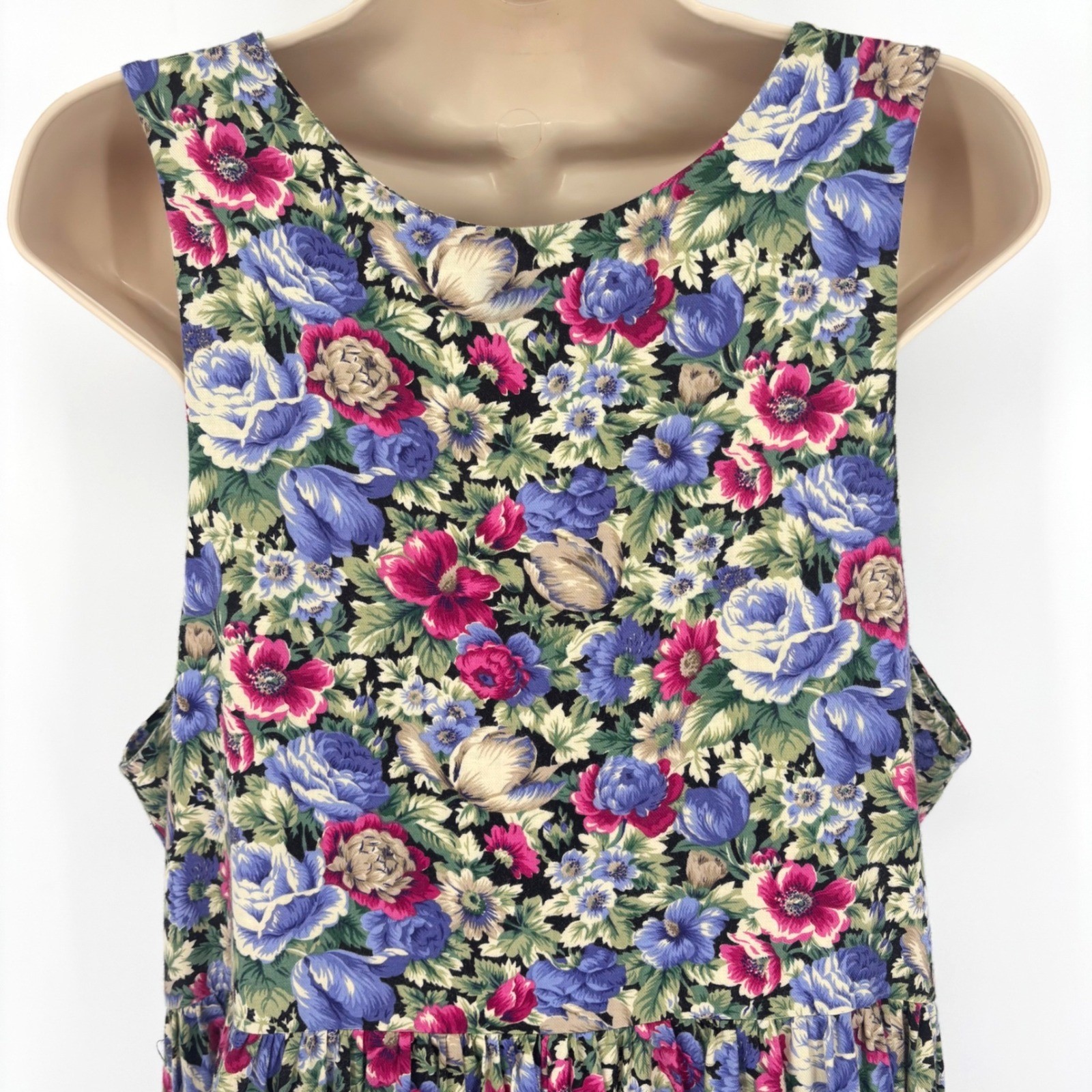 Dogwood Lane Rare Vintage 90s Floral Jumper Dress Ceramic Buttons Womens M