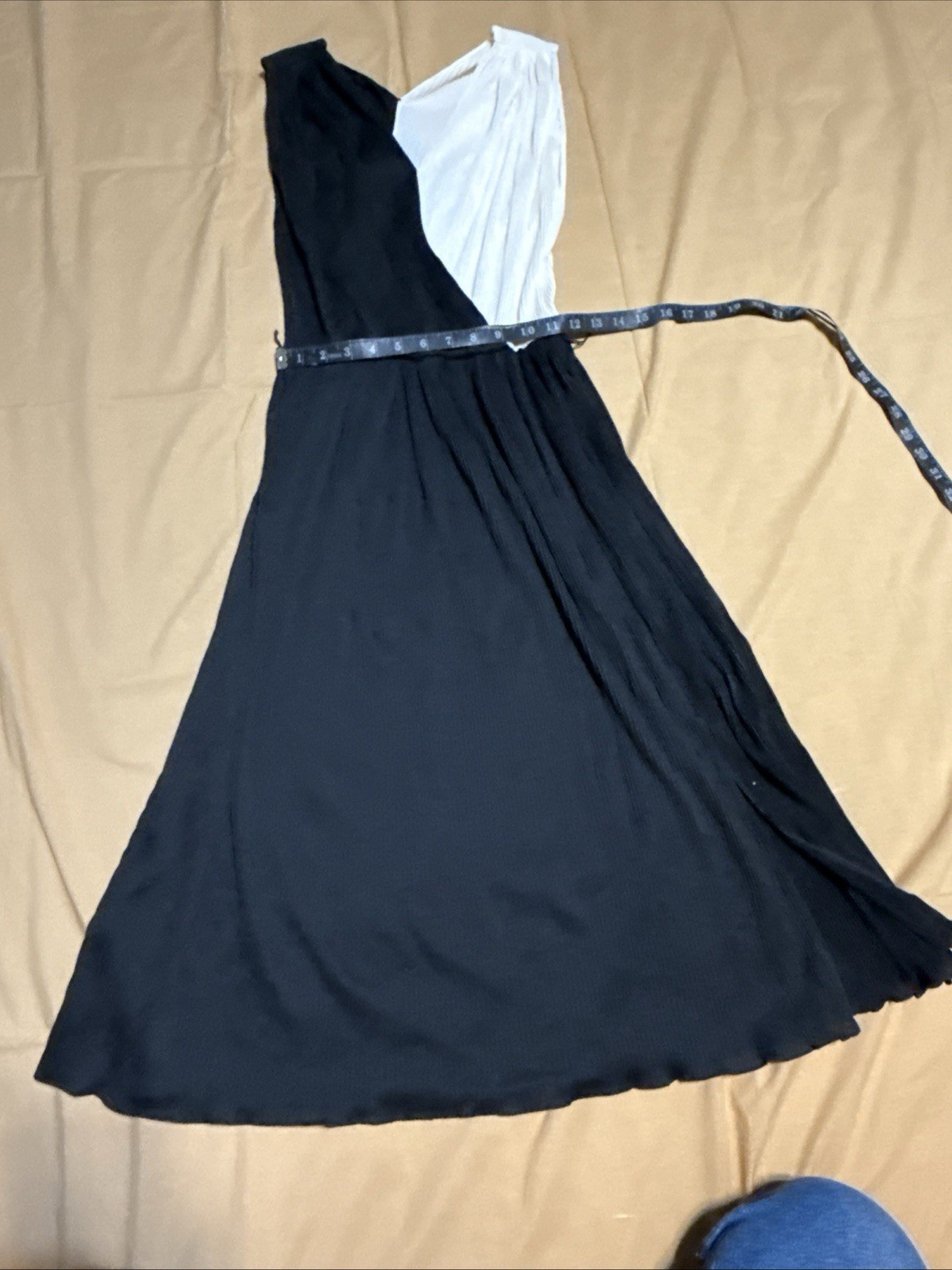 Vintage 70s? 90s? Black White 1 Shoulder Formal Maxi Dress Sz 13 medium USA